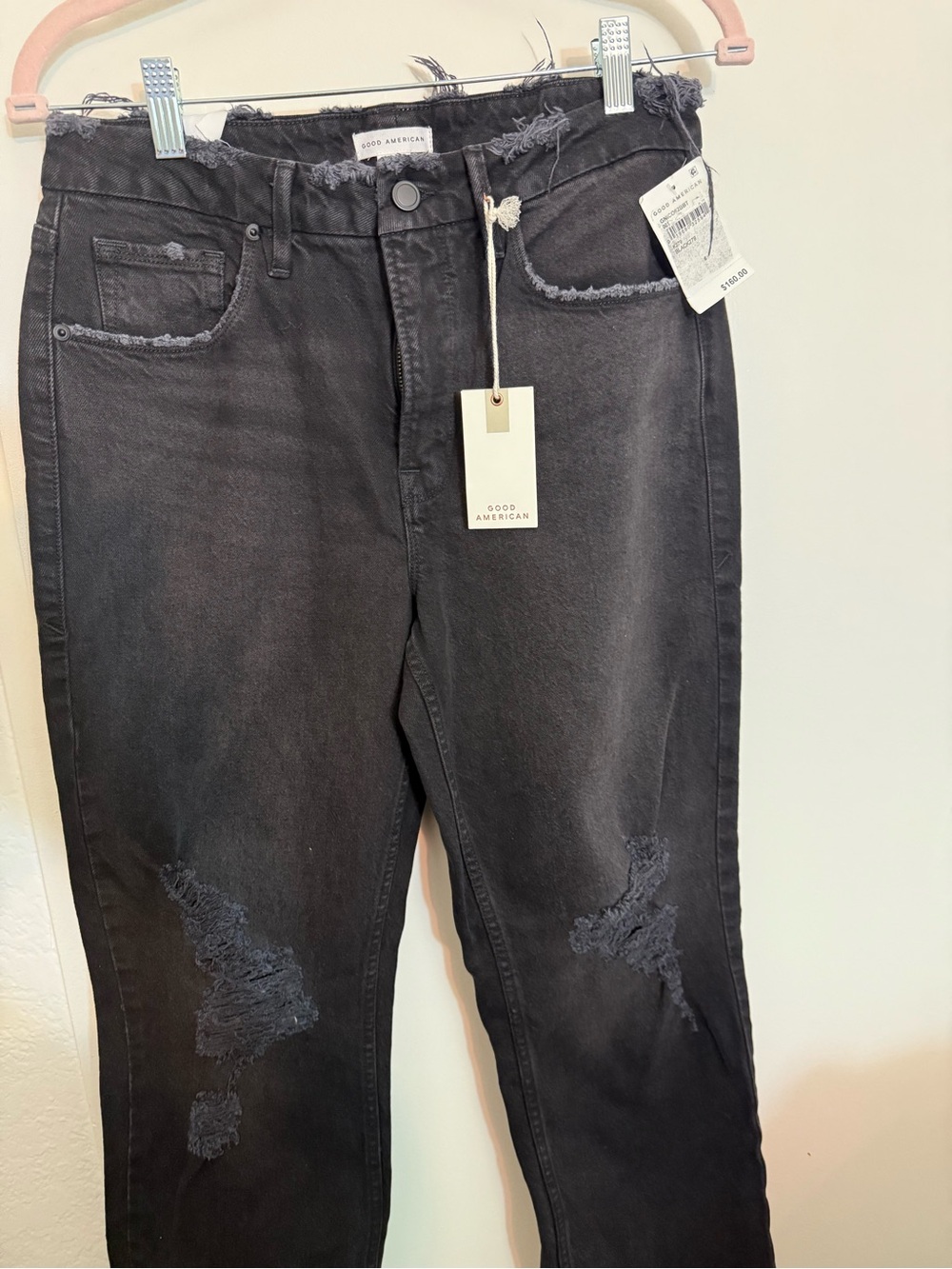 Good American Black Skinny Distressed High-Rise Jeans